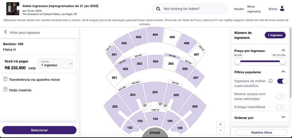 Tickets de luxo? Ingressos para shows de Adele em Las Vegas são repassados  por mais de R$ 230 mil – Metro World News Brasil