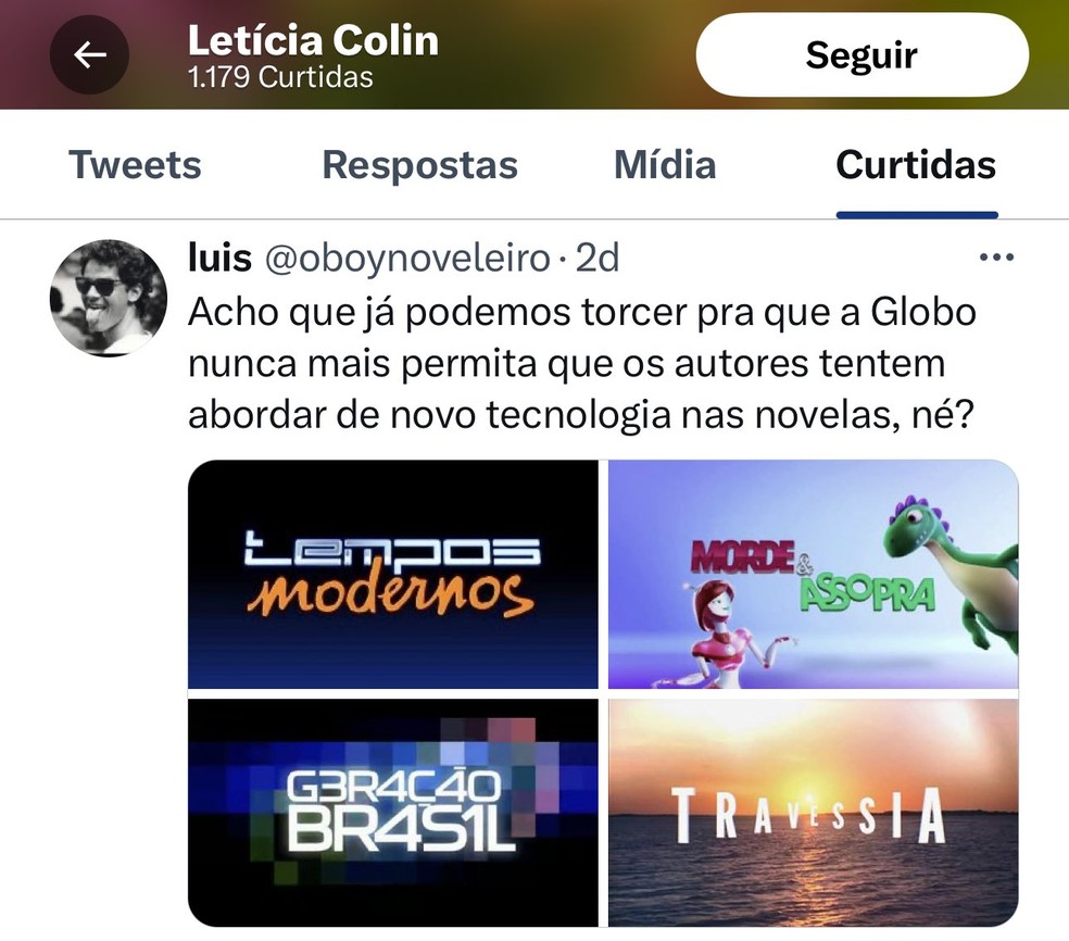 Letícia Colin apoia crítica à 'Travessia'  — Foto: Reprodução/Twitter 