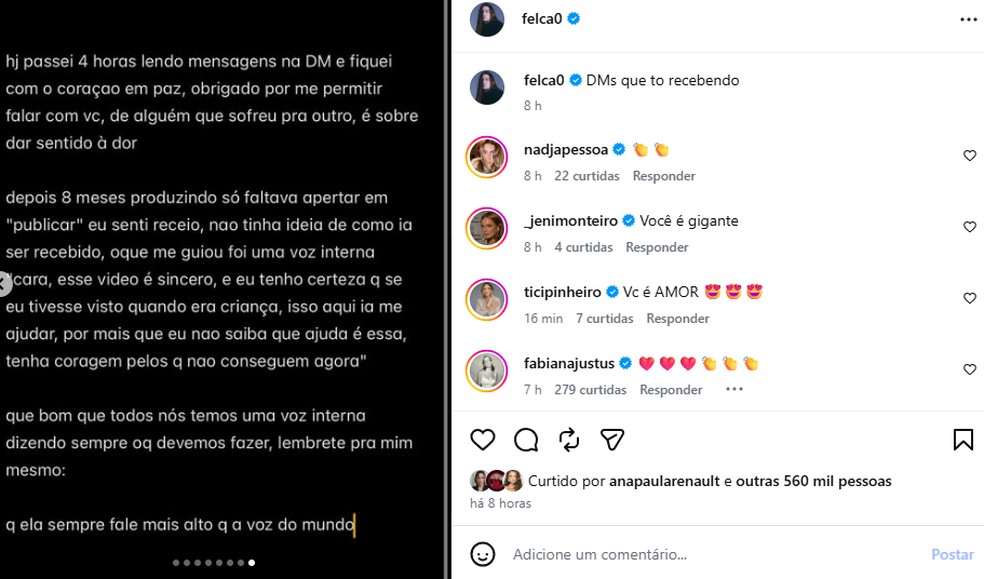 Post de Felca — Foto: Reprodução/Instagram