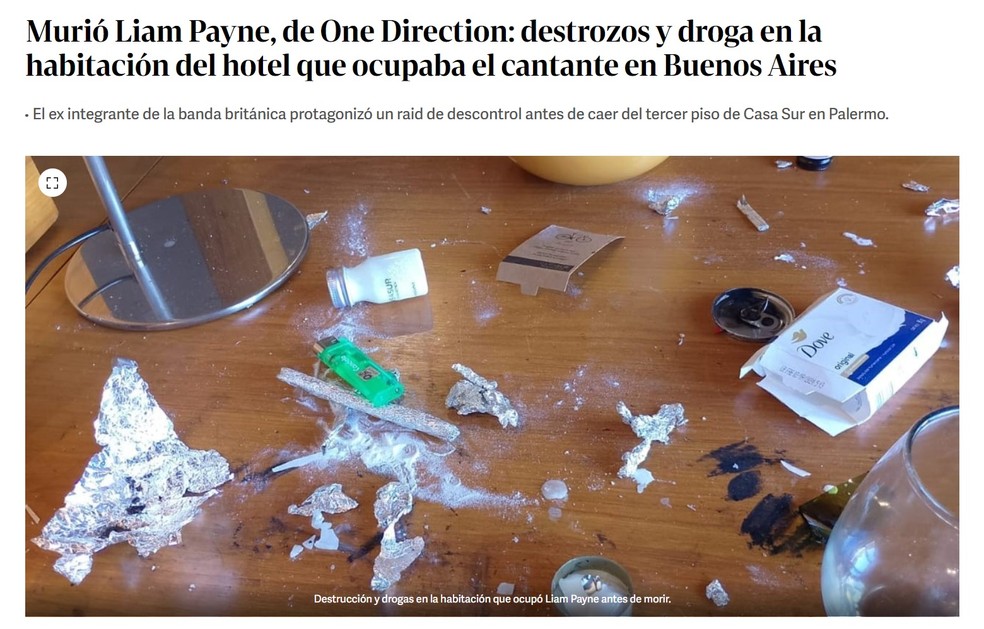 Clarín divulga fotos do quarto de Liam Payne — Foto: Reprodução/Clarin.com