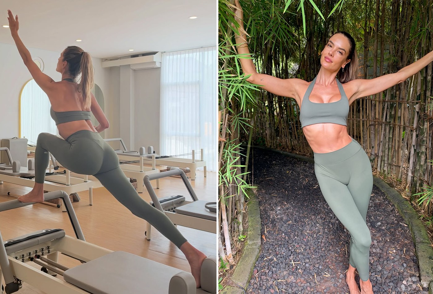 Alessandra Ambrosio mostra elasticidade e abdômen sarado no pilates
