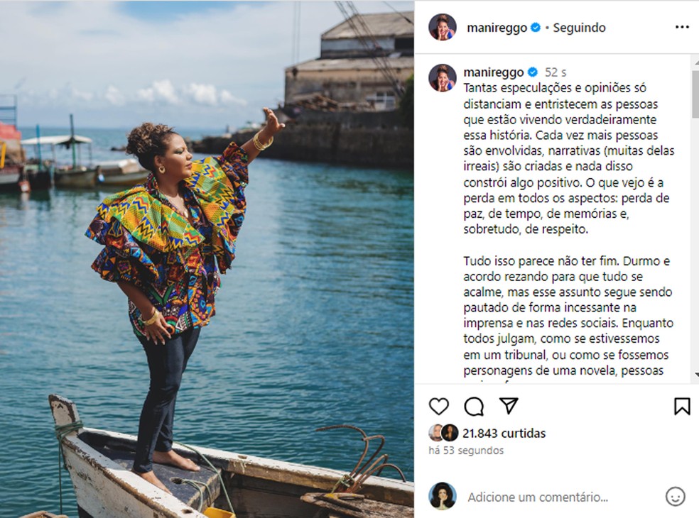 Mani Rêgo faz novo desabafo sobre fim de relacionamento com Davi, do 'BBB 24' — Foto: Reprodução/Instagram
