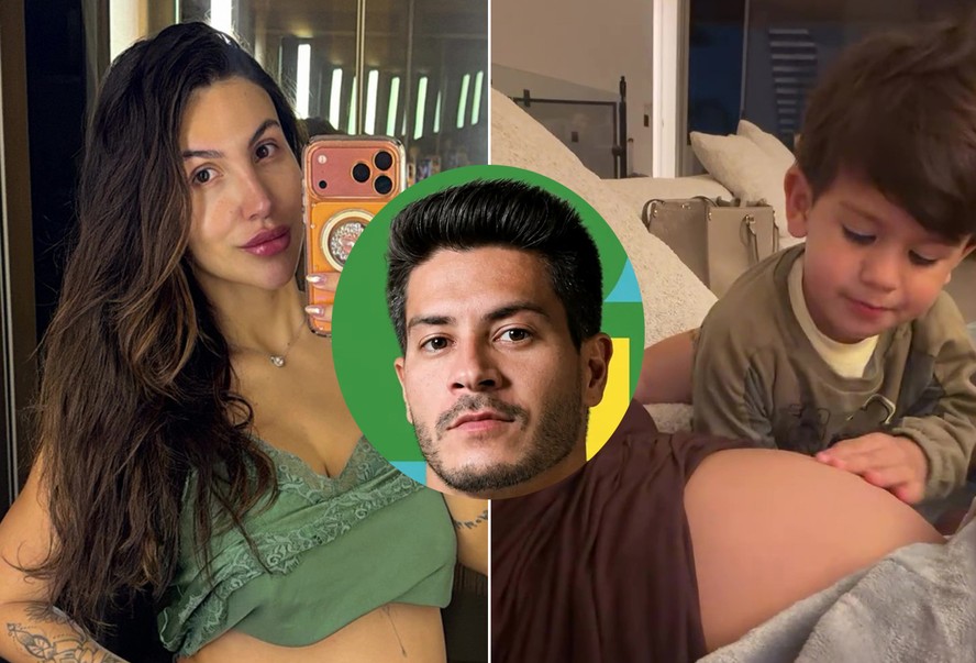 Grávida e recém-separada de Arthur Aguiar, Jheny Santucci mostra barrigão e carinho do filho