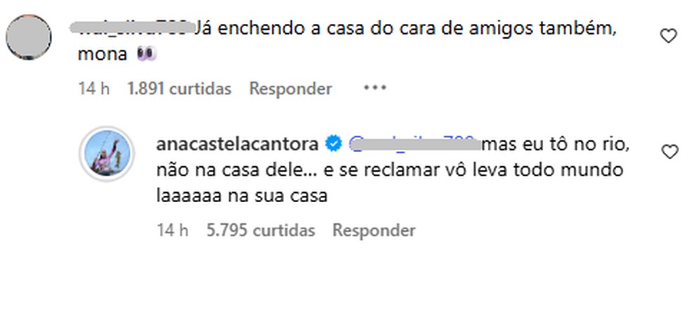 Ana Castela rebateu seguidora — Foto: Reprodução/Instagram