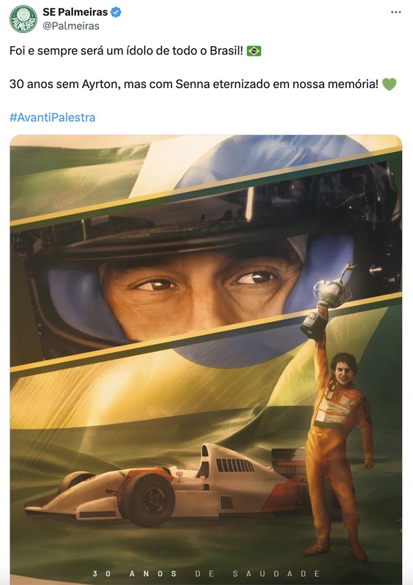 Famosos prestam homenagens a Ayrton Senna 30 anos após a morte do piloto