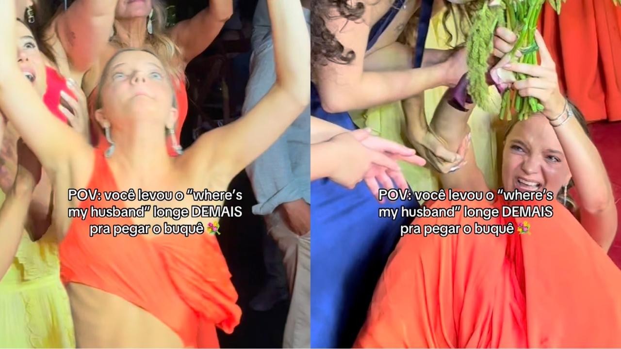 Rafaella Justus se joga no chão para pegar buquê em casamento da irmã: 