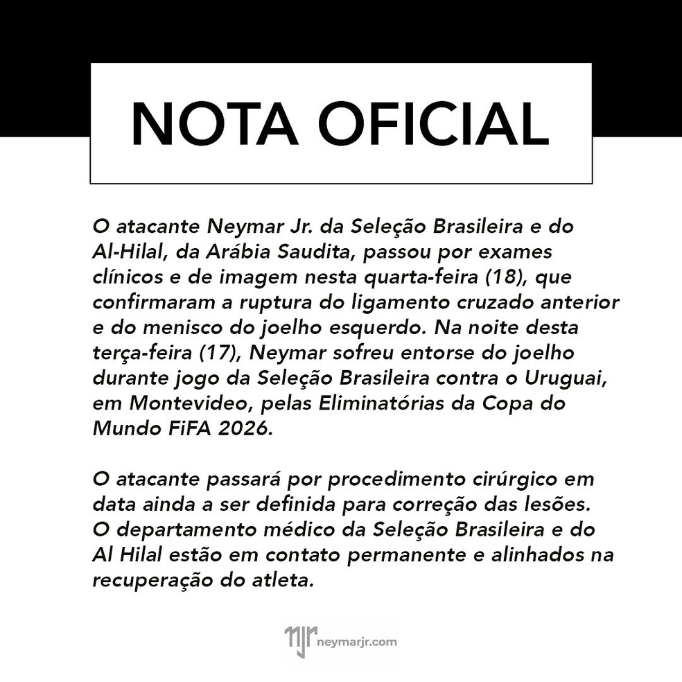 Boletim médico de Neymar — Foto: Reprodução: Instagram
