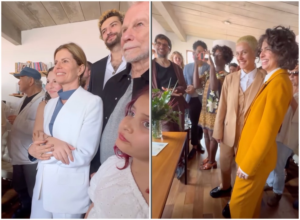Jlia Anquier se casa com Maria Beraldo; Deborah Bloch assiste cerimnia com pai, Jonas  Foto: Reproduo/Instagram