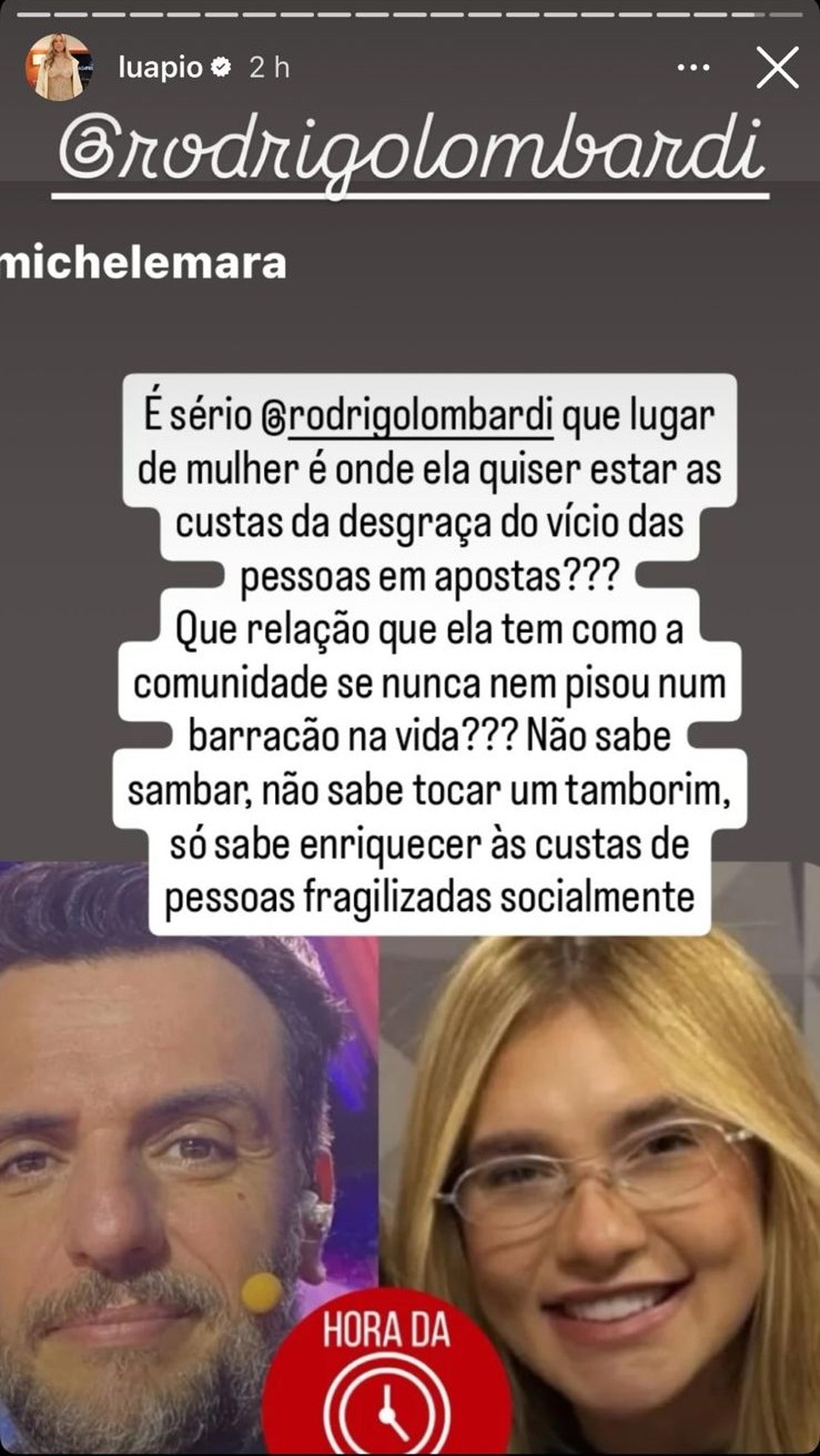 Luana Piovani critica Rodrigo Lombardi após publicação de perfil falso — Foto: Reprodução/Instagram