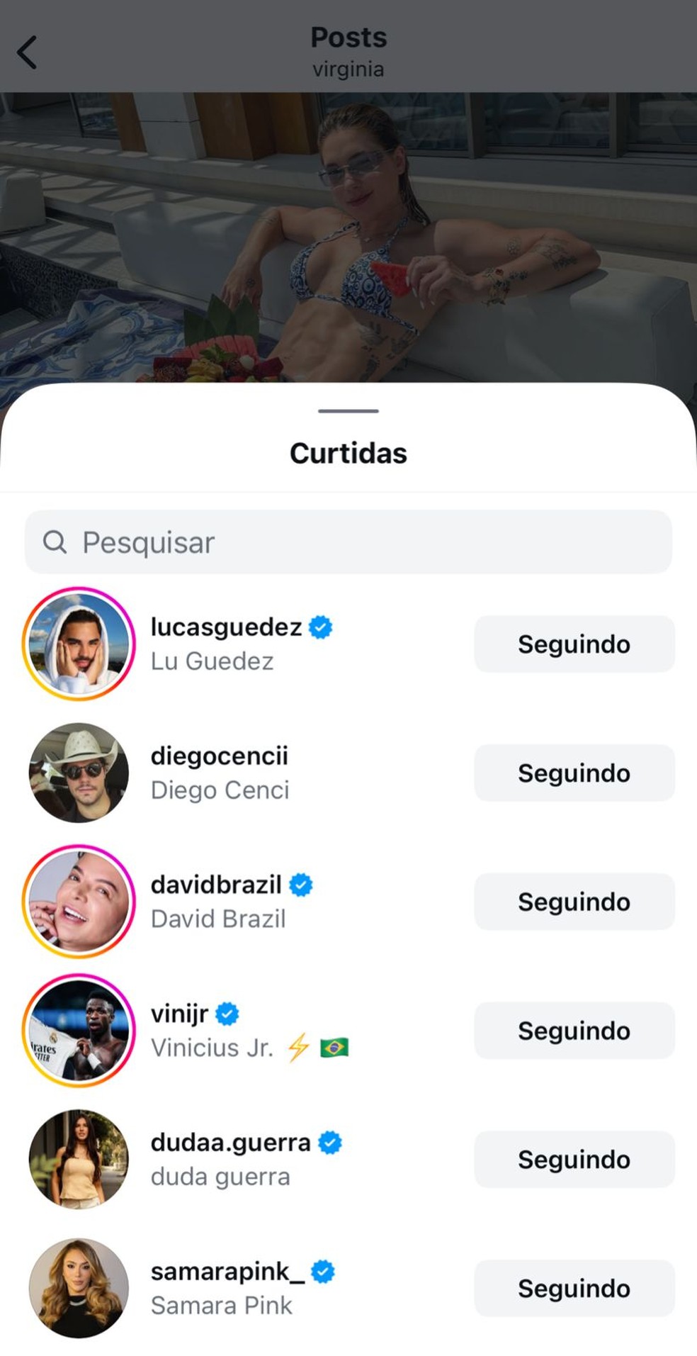Vini Jr. curte post de Virginia Fonseca — Foto: Reprodução/Instagram
