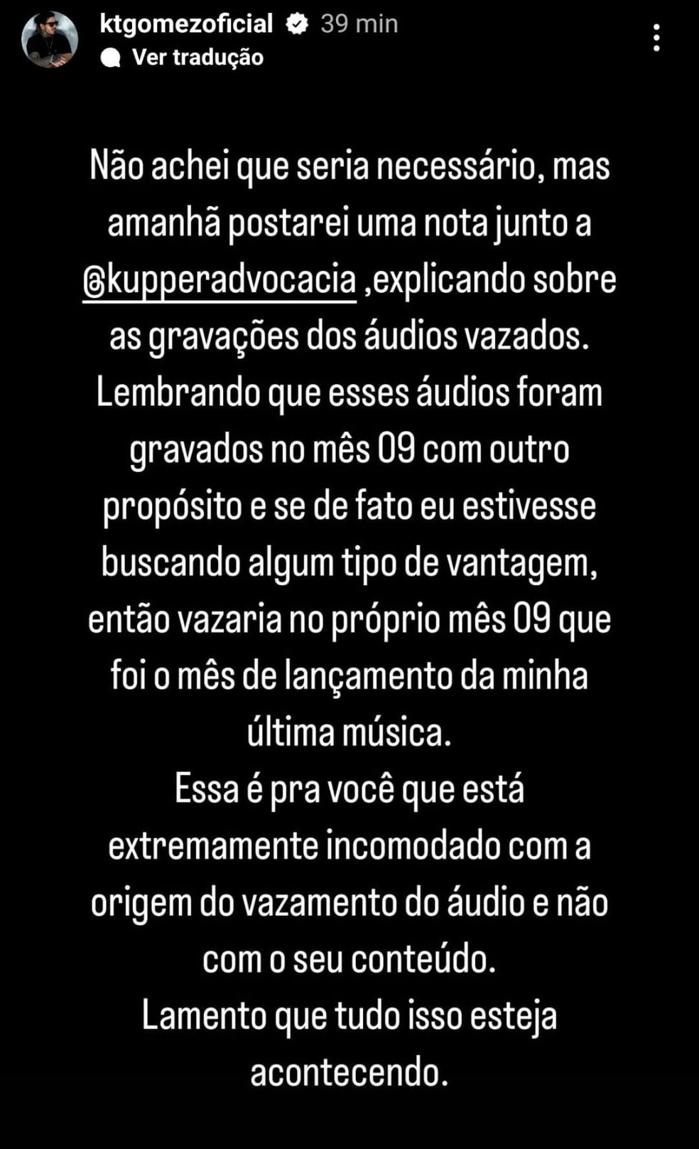 Rapper KT Gomez nega vantagens em vazamento de áudios racistas de Ana Paula Minerato e aciona advogados — Foto: Reprodução/Instagram