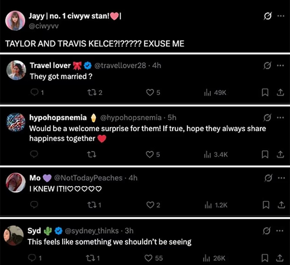 Web especula que Taylor Swift e Travis Kelce se casaram em segredo — Foto: Reprodução/Instagram