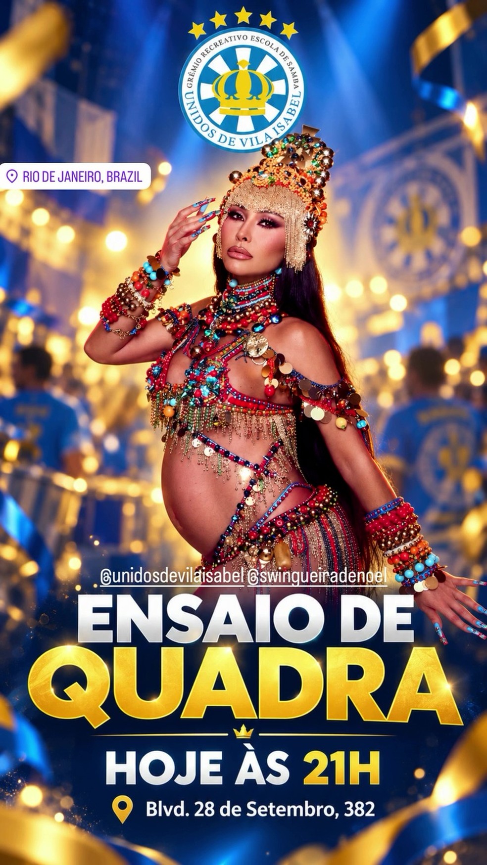 Sabrina Sato em ensaio na quadra da Vila Isabel — Foto: Divulgação