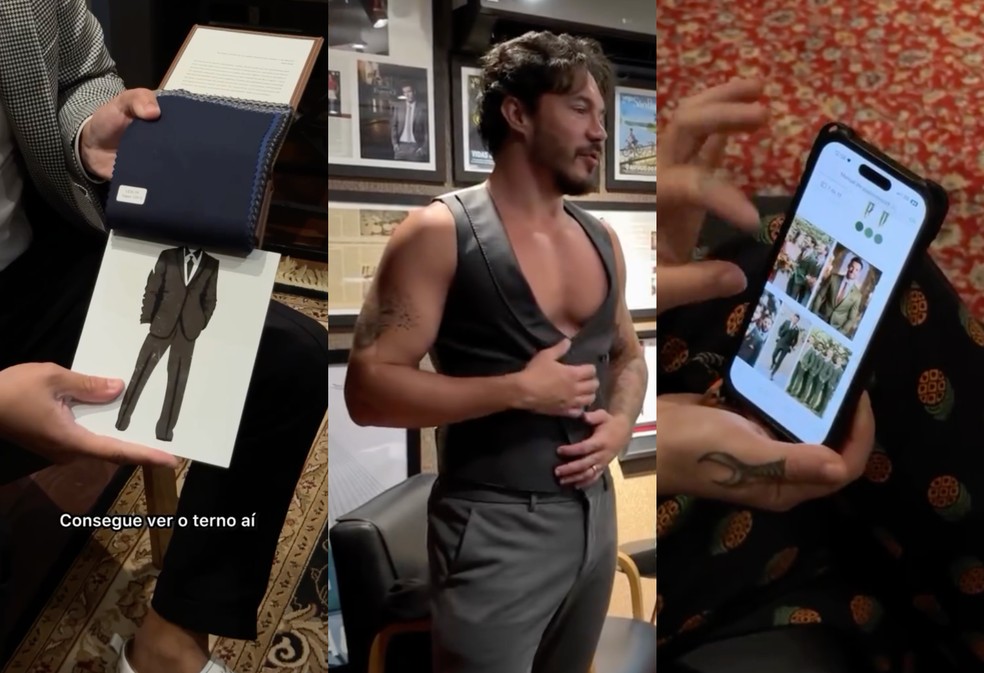 Eliezer provando ternos — Foto: Reprodução/Instagram