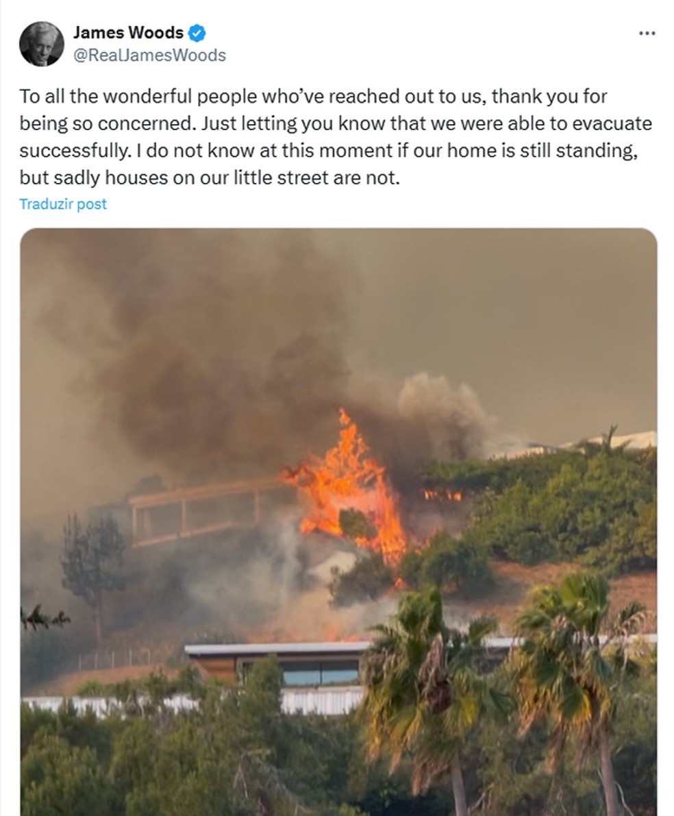 James Woods mostra incêndios perto de sua mansão em Los Angeles — Foto: Reprodução/Instagram