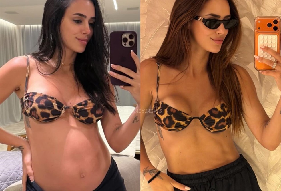 Bruna Biancardi grávida de Mel, em 2025, e atualmente, em 2026 — Foto: Reprodução/Instagram