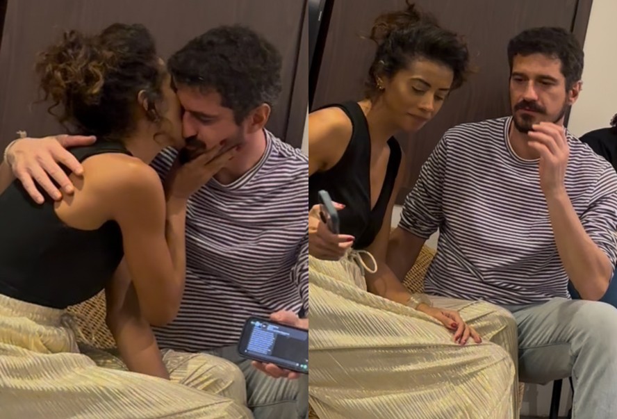 Aline Midlej e novo namorado aos beijos