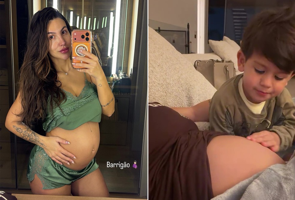 Grávida e recém-separada de Arthur Aguiar, Jheny Santucci mostra barrigão e carinho do filho — Foto: Reprodução/Instagram
