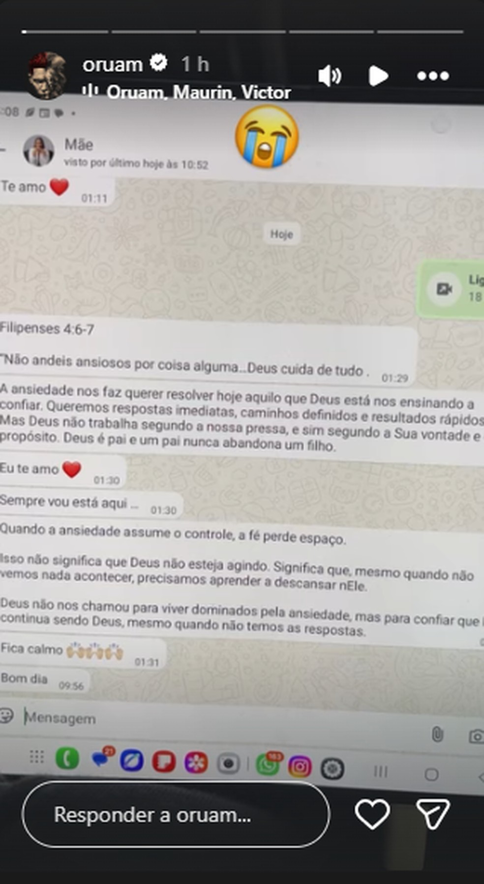 Post de Oruam — Foto: Reprodução/Instagram