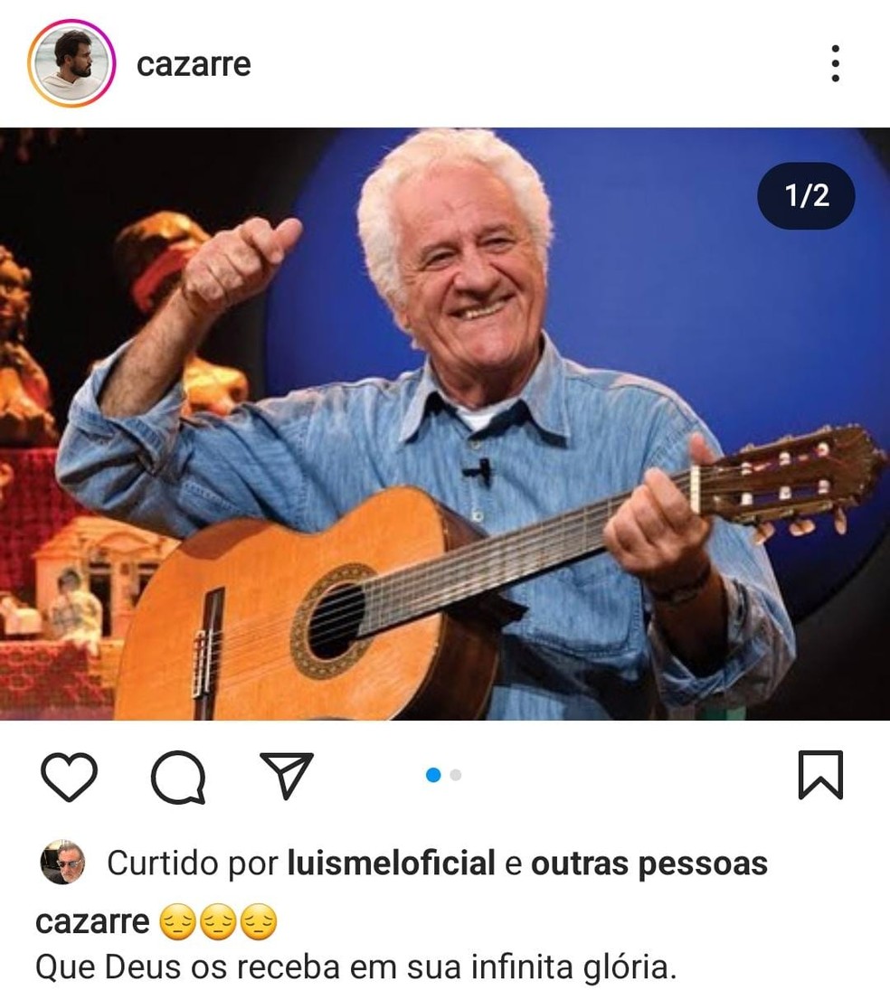Juliano Cazarré, ator, lamenta perda de Boldin e Gal Costa — Foto: Reprodução do Instagram