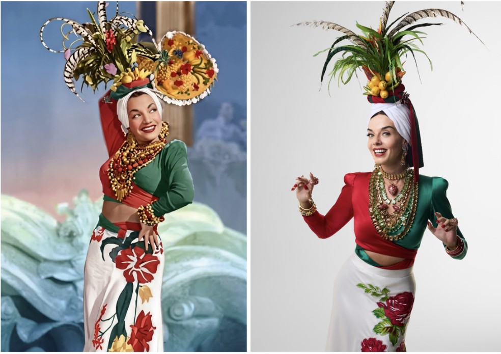 Carmen Miranda e Giovanna Lancellotti — Foto: Divulgação e  Bob Wolfenson