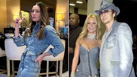 Jessica Biel veste 'all jeans' e fãs relembram look de Justin Timberlake e Britney Spears