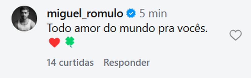 Miguel Romulo lamenta morte de Lua Blanco — Foto: Reprodução/ Instagram