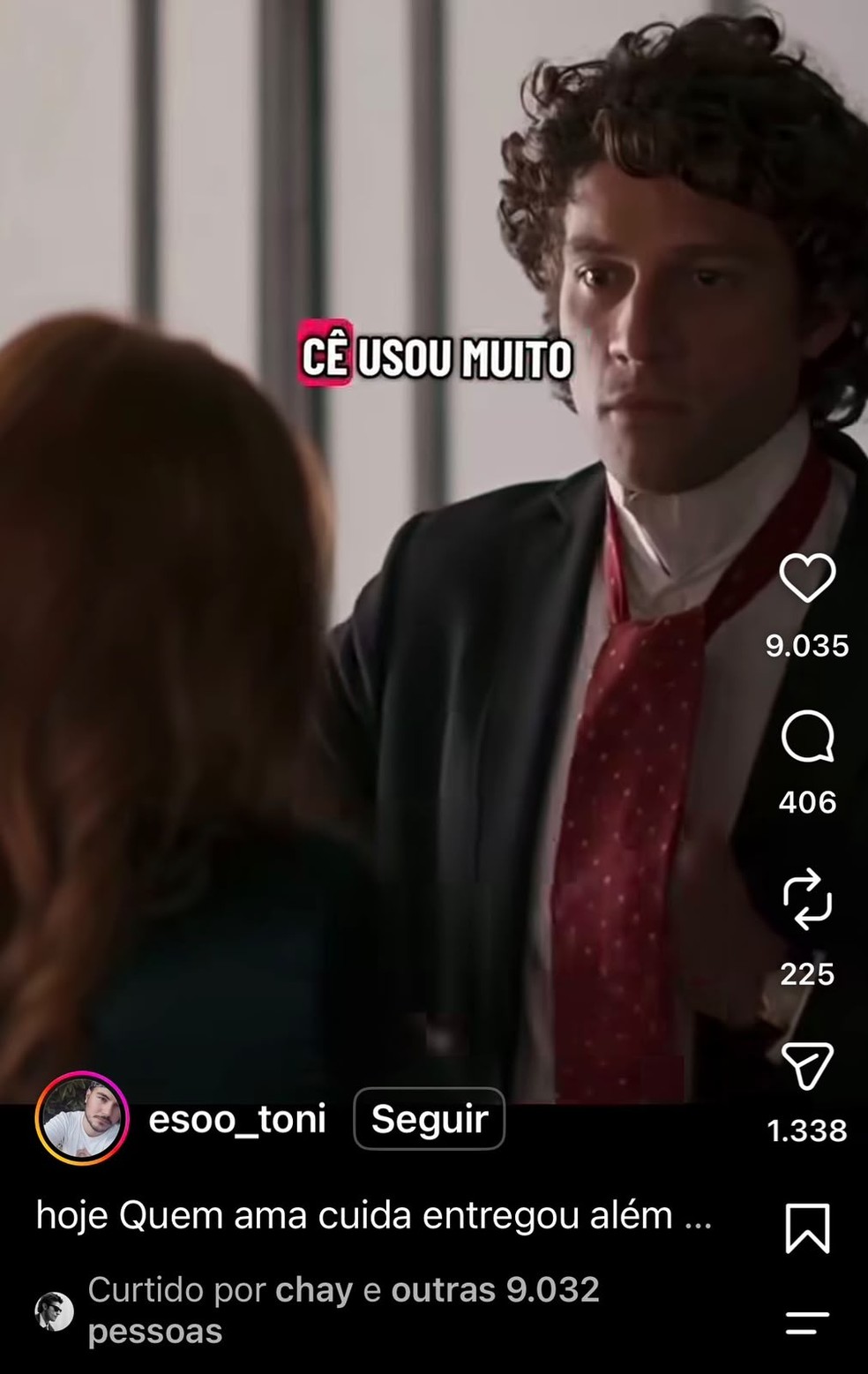 Chay Suede curte post sobre homenagem a Lua Blanco em cena de 'Quem Ama Cuida' — Foto: Reprodução/Instagram