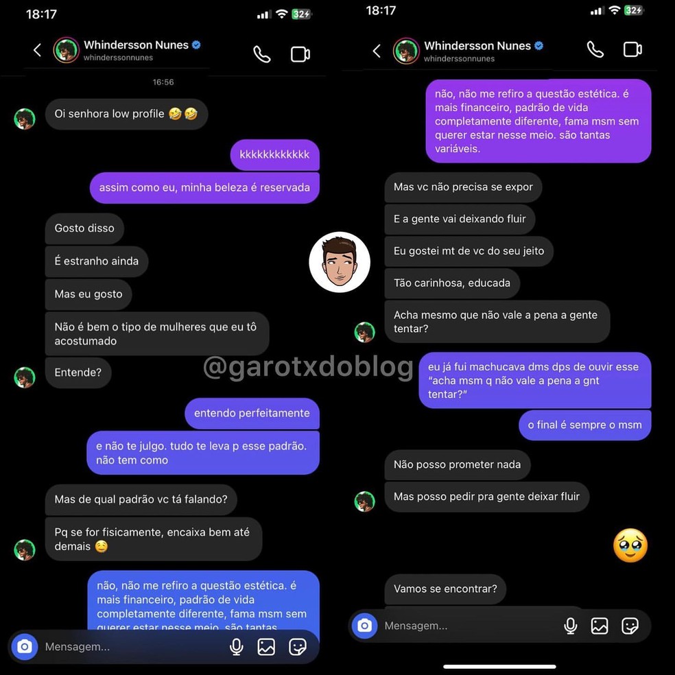 Prints falsos divulgados como de Whindersson Nunes — Foto: Reprodução / Instagram