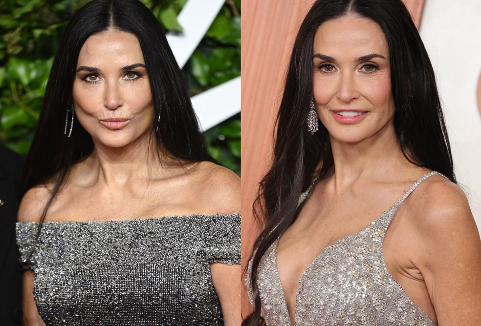 Demi Moore em 2021 e 2025 — Foto: The Getty Images