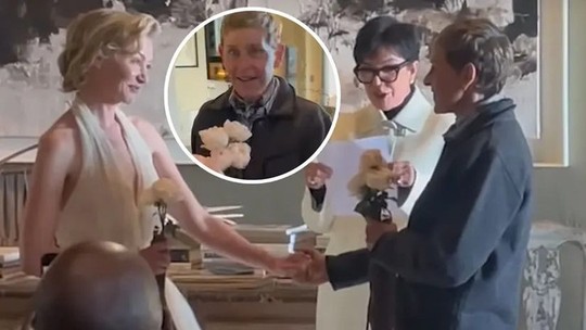Ellen DeGeneres e mulher renovam votos de casamento em cerimônia feita por Kris Jenner