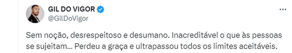 Gil do Vigor detona irmã de Davi Brito — Foto: Reprodução/X