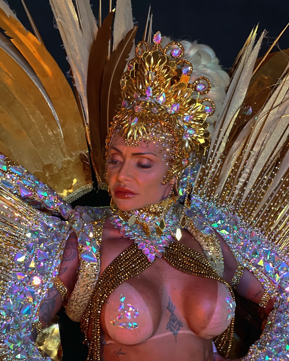 Em sua última publicação, Aline estava com a fantasia que desfilaria no Carnaval — Foto: Reprodução/Instagram