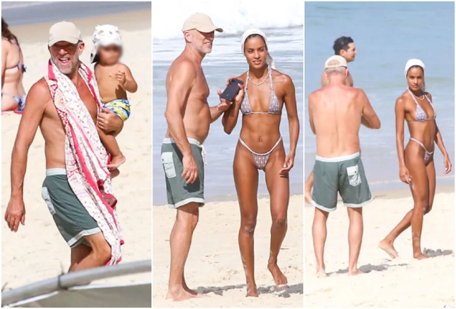 Vincent Cassel e Narah Baptista com o filho na praia — Foto: Dilson Silva JC Pereira/Agnews