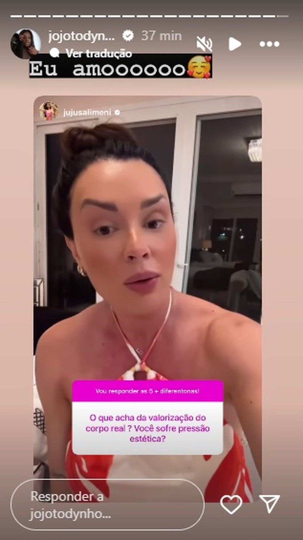 Jojo Todynho repostou v&iacute;deo de Juju Salimeni &mdash; Foto: Reprodu&ccedil;&atilde;o/Instagram