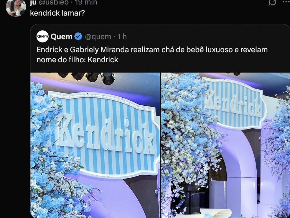 Reações ao nome escolhido para o filho de Gabriely Miranda e Endrick — Foto: Reprodução/X