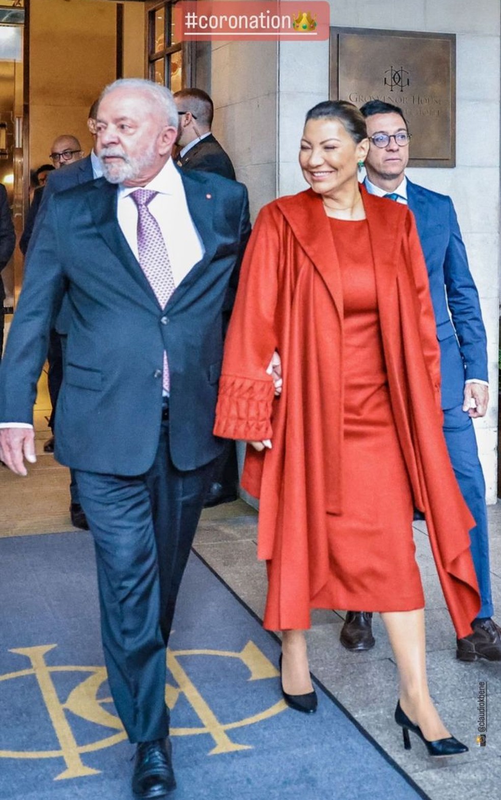 Lula e Janja na coroação de Rei Charles III — Foto: Reprodução/Instagram