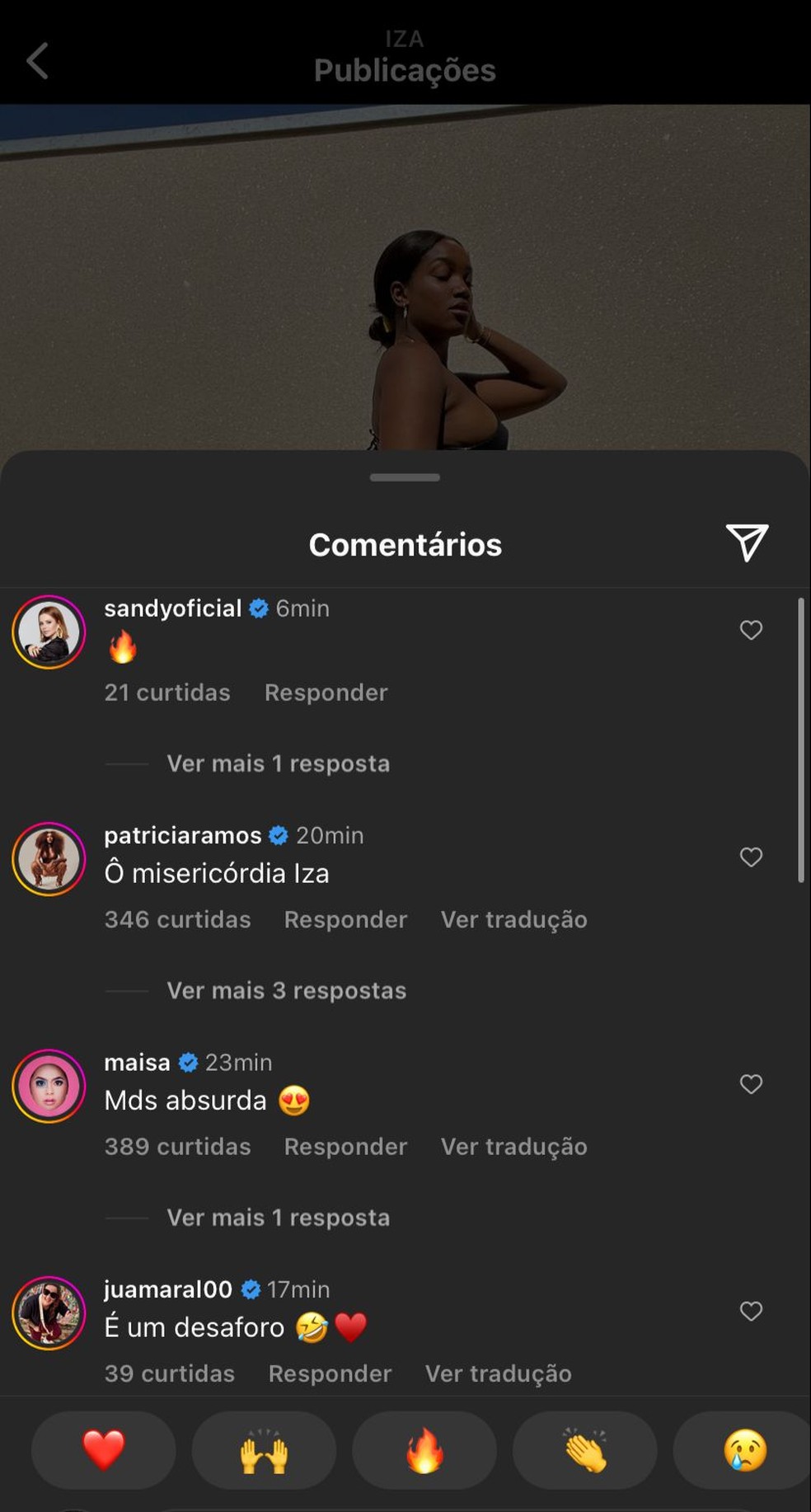 Famosos reagem ao post de IZA &mdash; Foto: Reprodu&ccedil;&atilde;o/Instagram