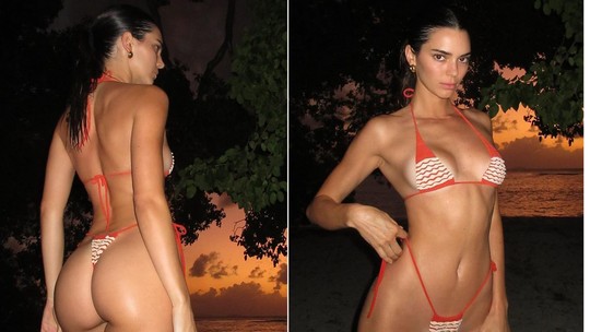 Kendall Jenner encanta fãs com fotos de biquíni em praia paradisíaca