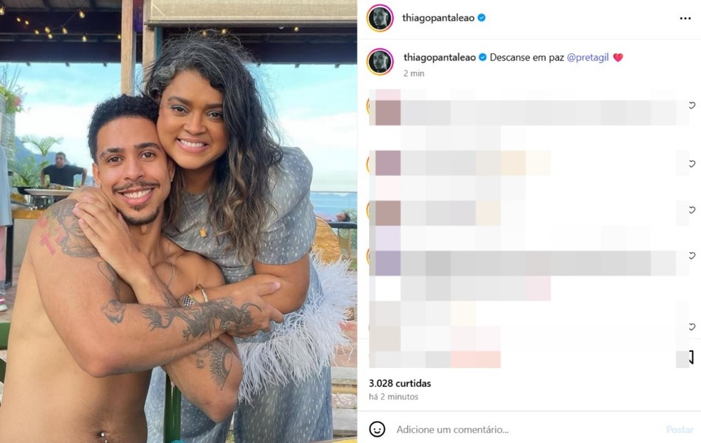 Thiago Pantale&atilde;o se despede de Preta Gil &mdash; Foto: Reprodu&ccedil;&atilde;o/Instagram