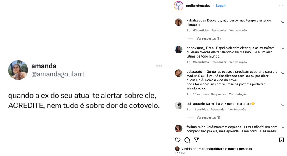 Mariana Goldfarb curtiu post sobre ex e chamou atenção — Foto: Reprodução: Instagram