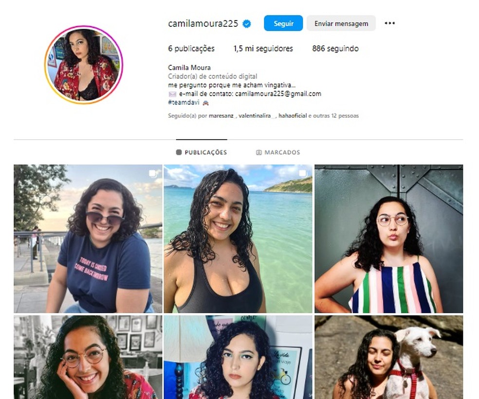 Camila Moura tem 1,5 milh&atilde;o de seguidores em rede social na manh&atilde; de 4 de mar&ccedil;o &mdash; Foto: Reprodu&ccedil;&atilde;o/Instagram