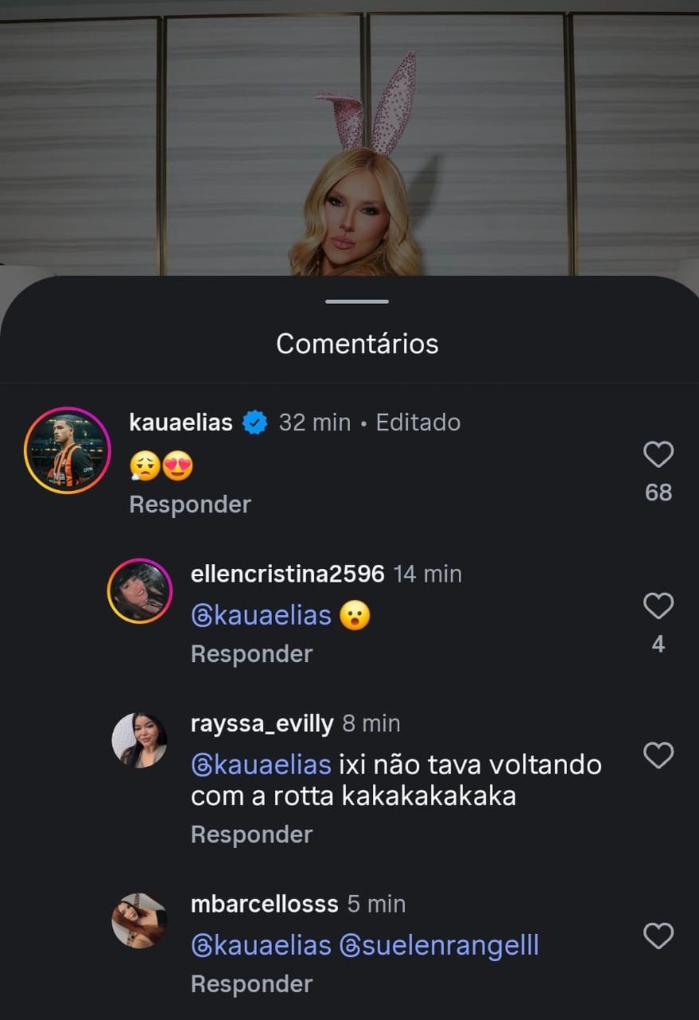 Virginia Fonseca recebe comentário de Kauã Elias — Foto: Reprodução/Instagram
