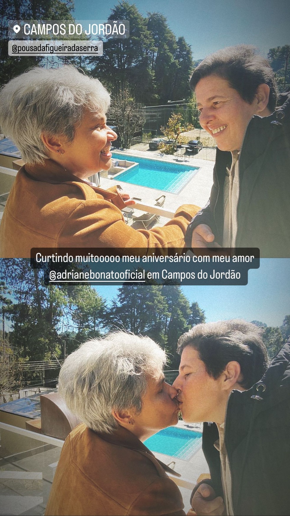 Claudia Rodrigues comemora aniversário de 53 anos com a noiva, Adriane Bonato — Foto: Instagram