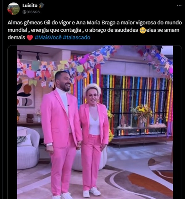 Gil do Vigor e Ana Maria Braga viralizam com looks iguais: 'Rosa e Rosinha'