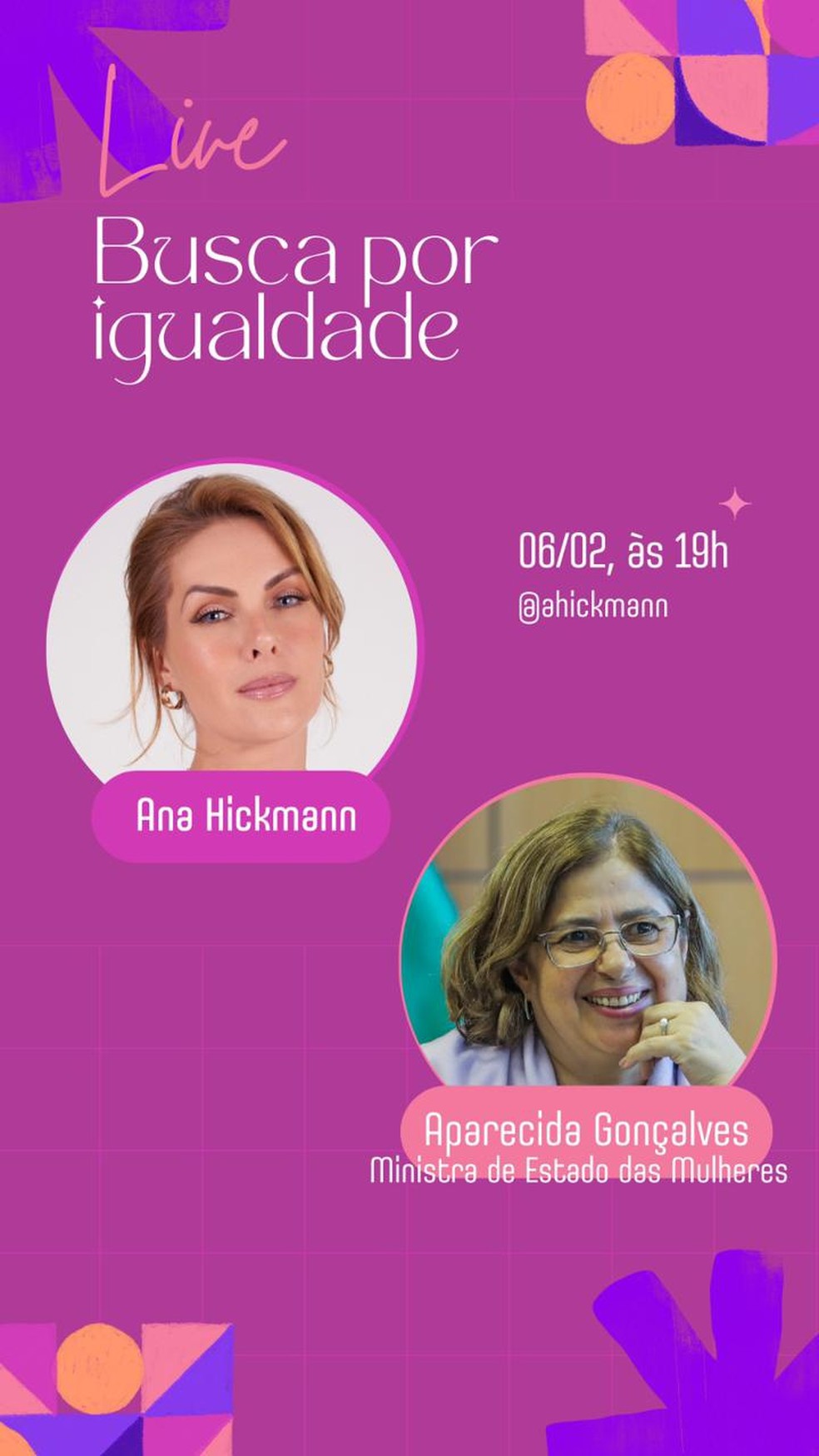 Ana Hickmann entrevista Ministra de Estado das Mulheres, Cida Gonçalves — Foto: Reprodução/Instagram