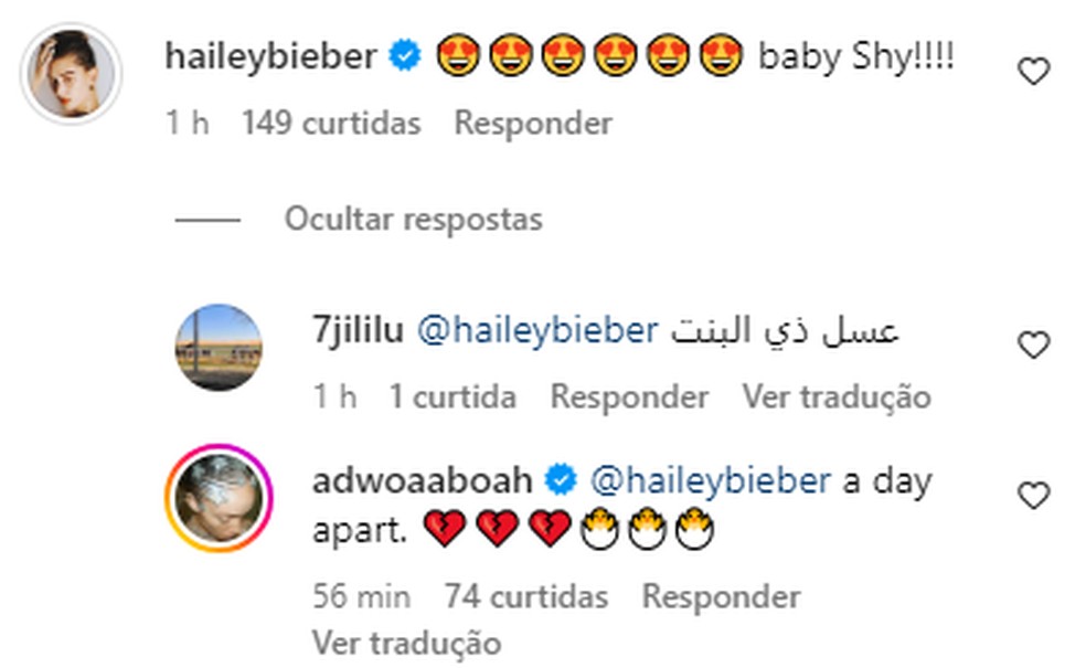 Hailey Bieber parabeniza Adwoa Aboah pelo nascimento da filha — Foto: Reprodução/Instagram