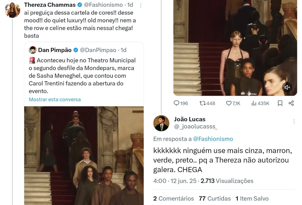 João Lucas reage à critica de desfile da Mondepars — Foto: Reprodução/X