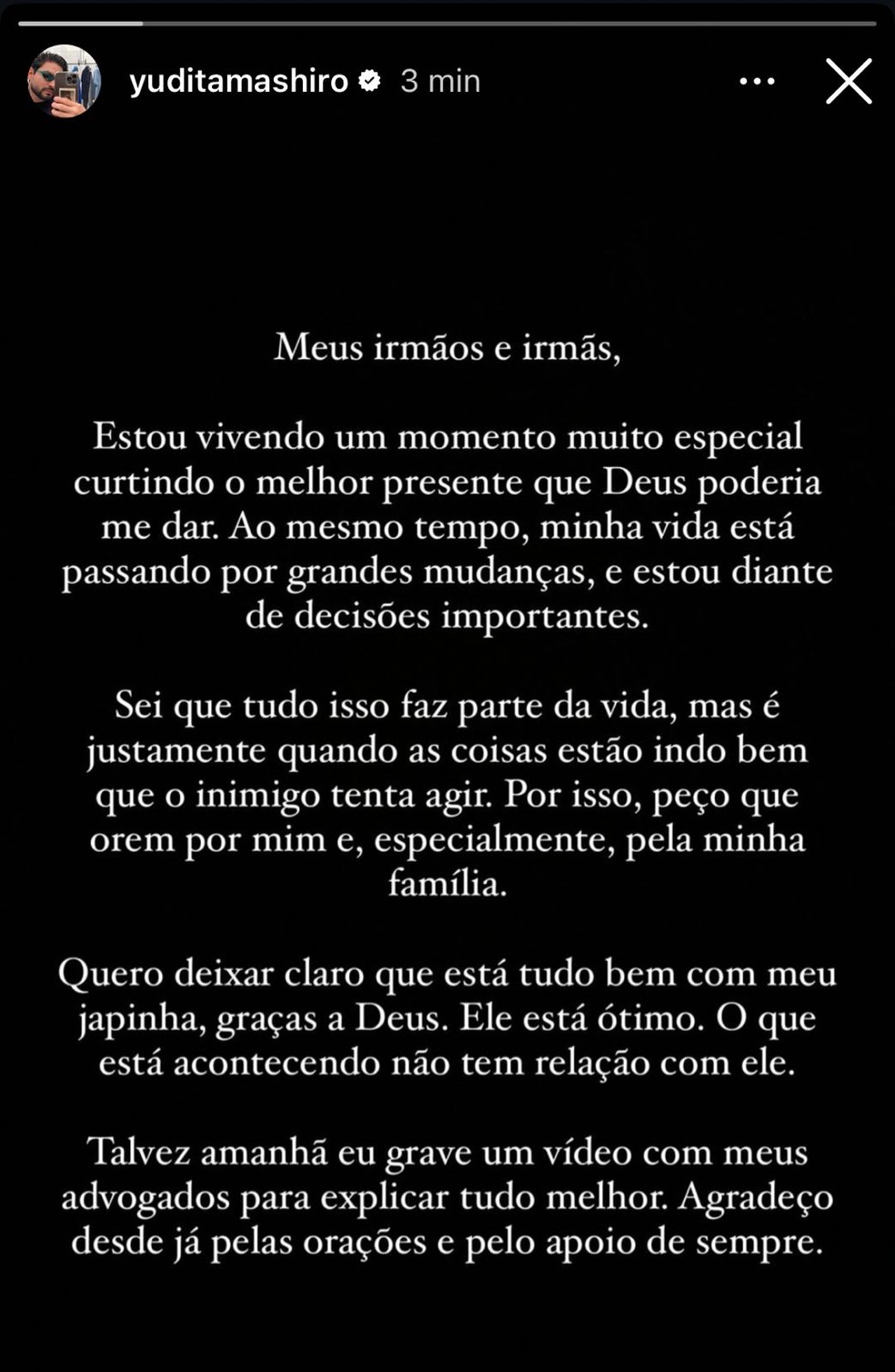 Story de Yudi — Foto: Reprodução/Instagram