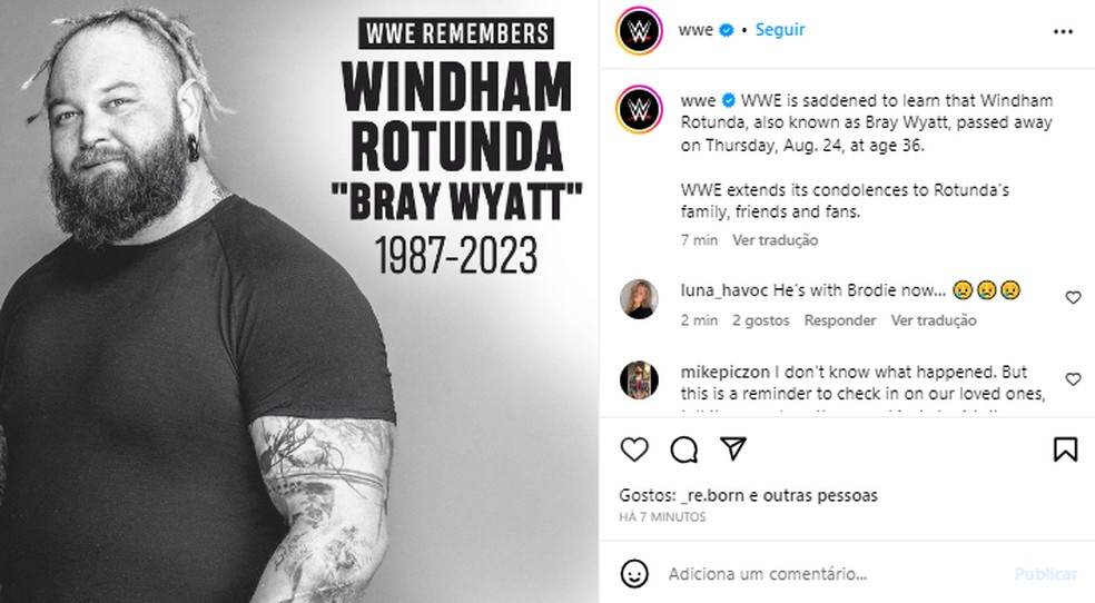 Bray Wyatt morreu nesta quinta-feira — Foto: Reprodução do Instagram